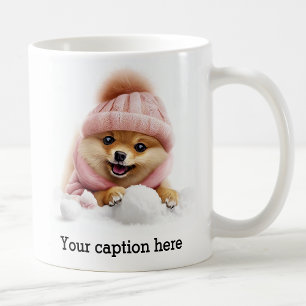 Adorable Pomeranian Winter Playtime Coffee Mug