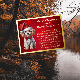 Adorable Poodle in Santa Hat Foil Post Card