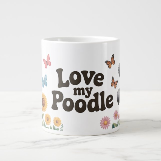 Adorable Poodle Lover Design with Sunflowers Large Coffee Mug (Front)