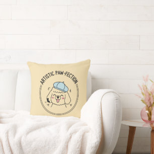 Adorable Poodle Puppy Minimalist Yellow Doodle Cushion