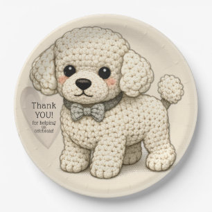 Adorable Poodle Puppy Party Knitted Illustration Paper Plate