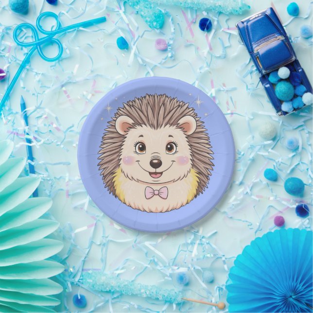 Adorable porcupine animal pet cartoon Birthday Paper Plate (Party)