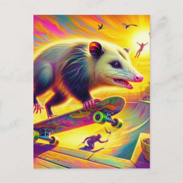 Adorable Possum Skateboarding Postcard (Front)