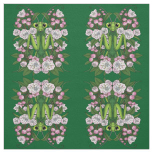 Adorable Praying Mantis And Mountain Laurel  Fabric