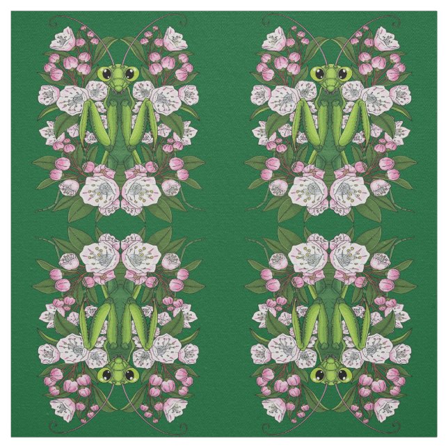 Adorable Praying Mantis And Mountain Laurel  Fabric (Swatch)