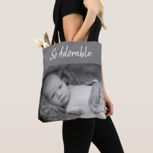 Adorable precious baby grey and white photos tote bag