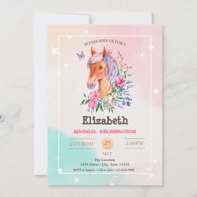 Adorable Pretty Pony Birthday Invitation (Front)