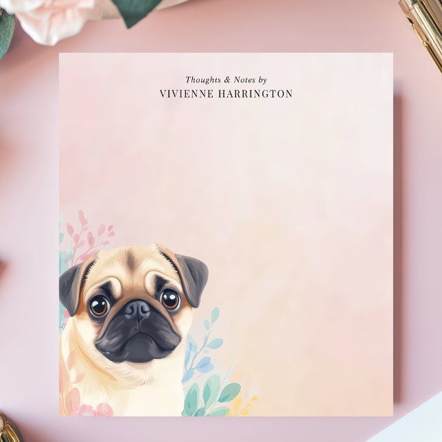 Adorable Pug and Pastel Watercolor Personalised Notepad (Creator Uploaded)
