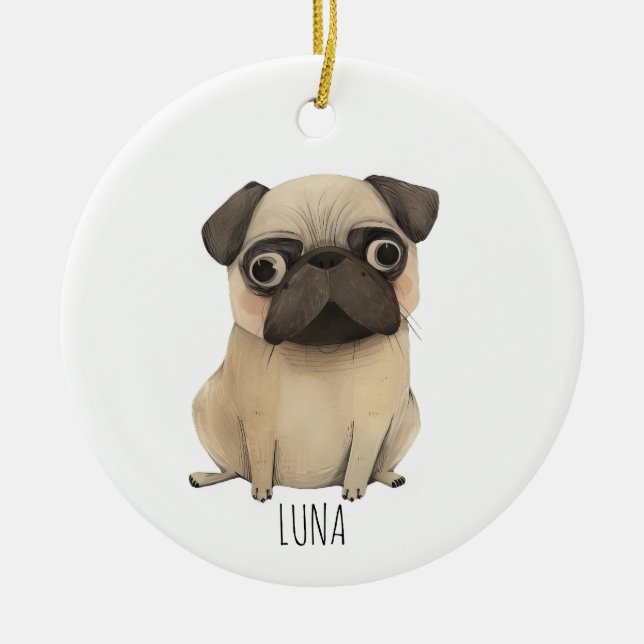 Adorable Pug Ceramic Ornament (Front)