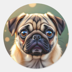 Adorable Pug Close up   Cute Dog Classic Round Sticker