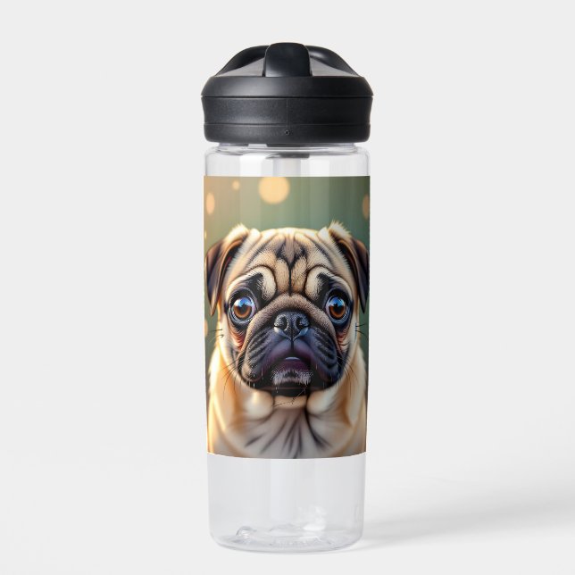 Adorable Pug Close up | Cute Dog Personalised Water Bottle (Front)