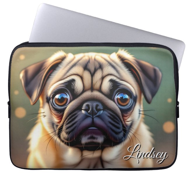 Adorable Pug Close up | Cute Dog Personalized Laptop Sleeve (Front)