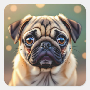 Adorable Pug Close up Cute Dog Square Sticker
