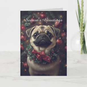 Adorable Pug Dog Christmas Card