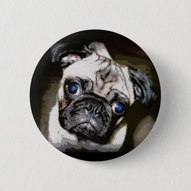 adorable pug face 6 cm round badge (Front)