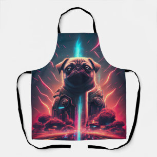 Adorable Pug in Futuristic Robot Costume Apron