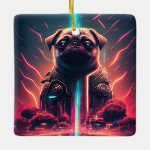 Adorable Pug in Futuristic Robot Costume Ceramic Ornament