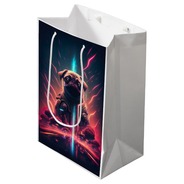 Adorable Pug in Futuristic Robot Costume Medium Gift Bag (Front Angled)