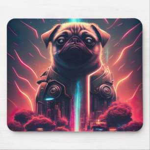 Adorable Pug in Futuristic Robot Costume Mouse Pad