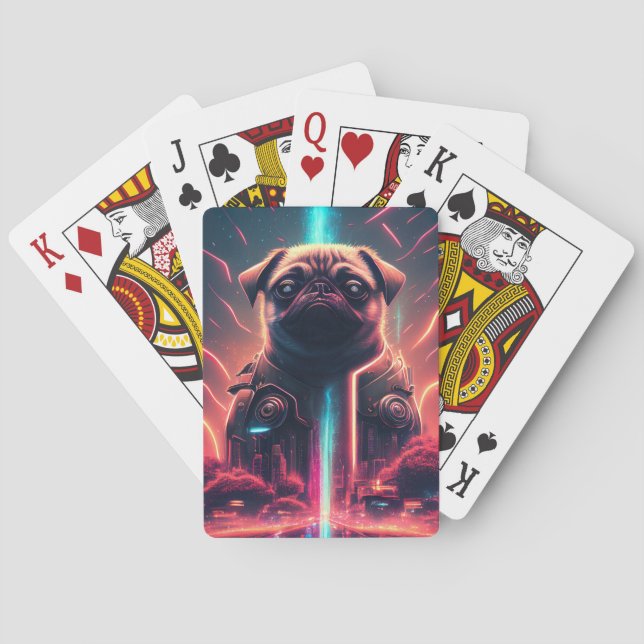 Adorable Pug in Futuristic Robot Costume Playing Cards (Back)