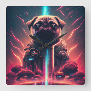 Adorable Pug in Futuristic Robot Costume Square Wall Clock