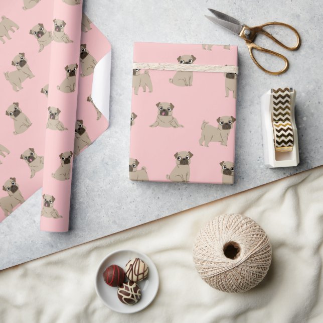 Adorable Pug Puppies Pattern Wrapping Paper (Crafts)