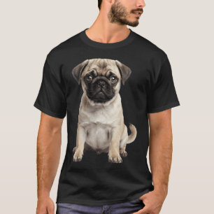 Adorable Pug Puppy Sitting On White Background T-Shirt