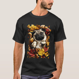 Adorable Pug with Autumn Leaves Fall Season Autumn T-Shirt