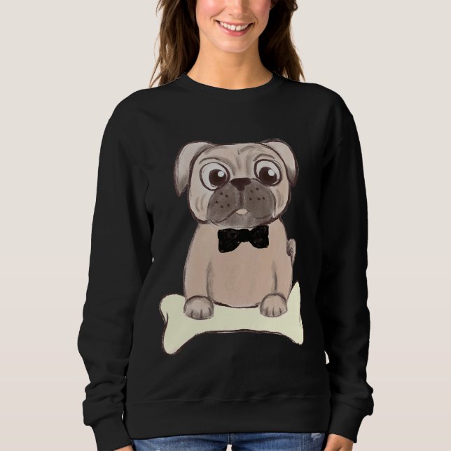 Adorable Pug with Black Bow tie Illustration Class Sweatshirt (Front)