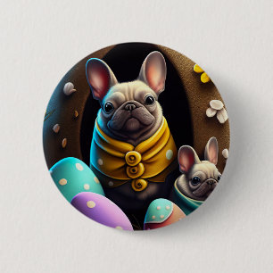 Adorable Pug with Easter Eggs A Festive and Cute 6 Cm Round Badge