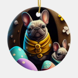 Adorable Pug with Easter Eggs A Festive and Cute Ceramic Ornament