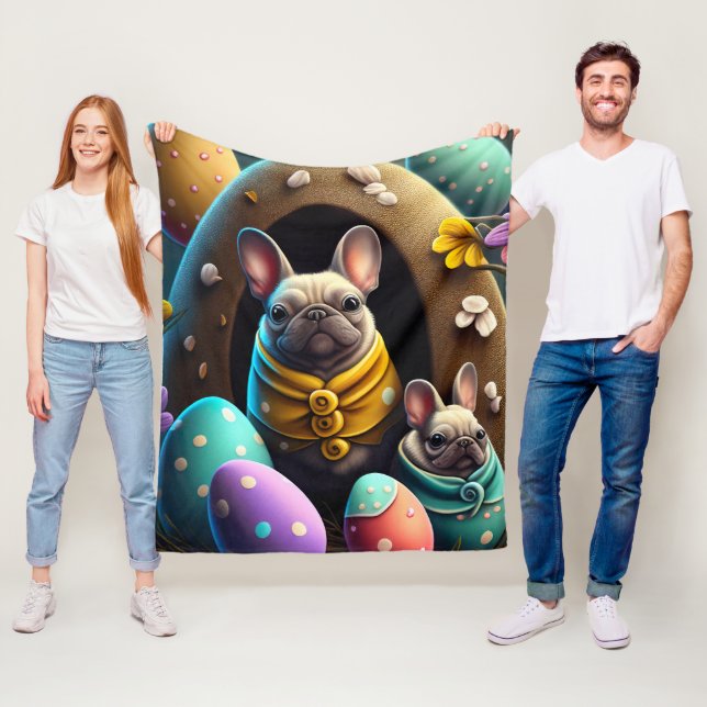 Adorable Pug with Easter Eggs A Festive and Cute Fleece Blanket (In Situ)