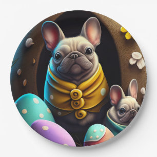 Adorable Pug with Easter Eggs A Festive and Cute Paper Plate