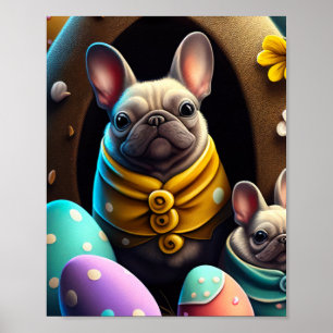 Adorable Pug with Easter Eggs A Festive and Cute  Poster