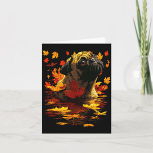 Adorable Pug With Forest Leaves Cosy Autumn Dog Fa Card