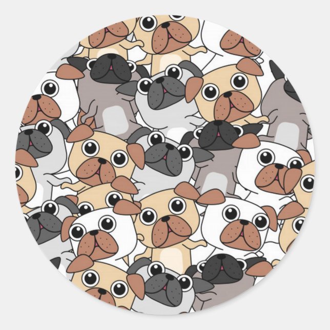 Adorable Pugs Classic Round Sticker (Front)