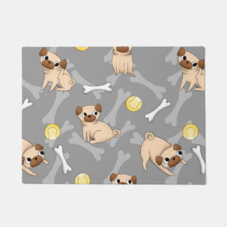 Adorable Pugs on Grey Background Doormat