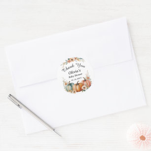 Adorable Pumpkin Floral Watercolor Baby Shower Tha Classic Round Sticker