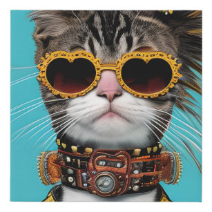 Adorable Punk Rock Cat Portrait  Faux Canvas Print