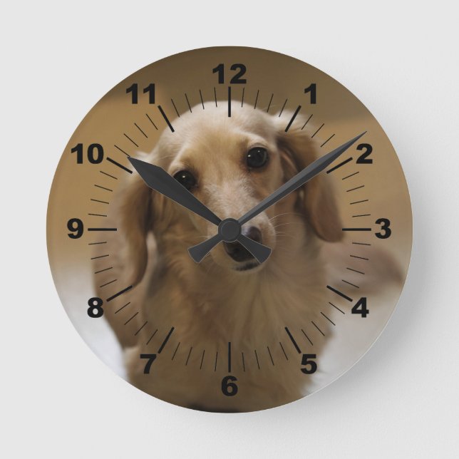 Adorable pup round clock (Front)