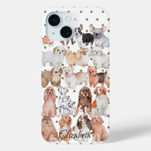 Adorable Puppies Polka Dots-Personalised iPhone 15 Case