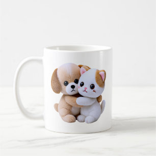 Adorable Puppy And Kitten Cuddle Coffee Mug
