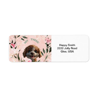 Adorable Puppy and Pink Floral Wreath Labels