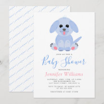 Adorable Puppy Blue Personalised Baby Boy Shower
