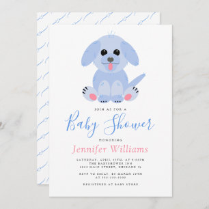 Adorable Puppy Blue Personalised Baby Boy Shower Invitation