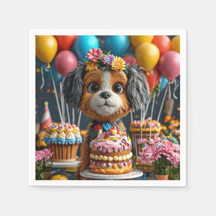 Adorable Puppy Celebrating Birthday Napkin