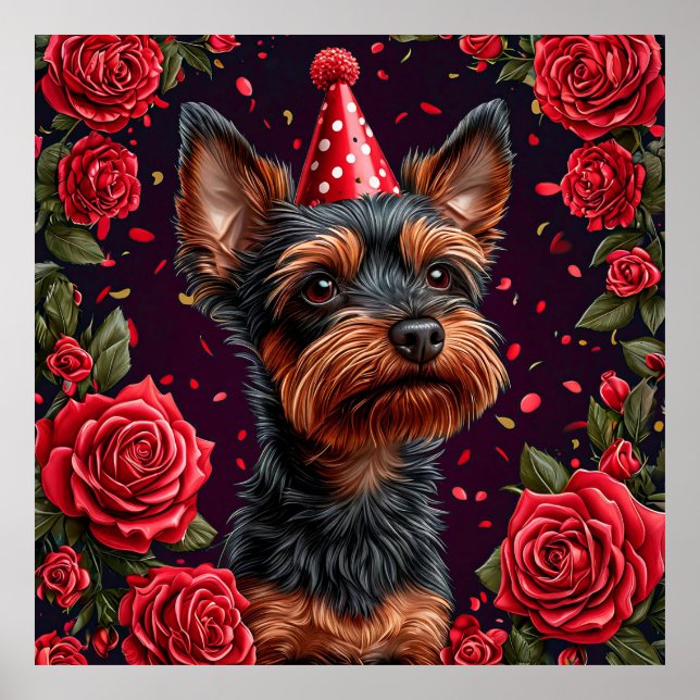 Adorable Puppy Celebrating Birthday Poster (Front)