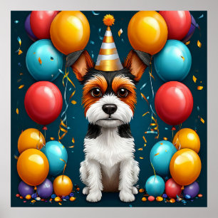 Adorable Puppy Celebrating Birthday Poster