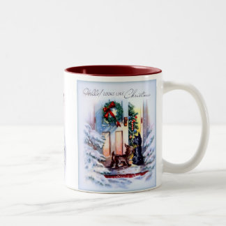 Adorable Puppy Christmas Visitors Two-Tone Coffee Mug