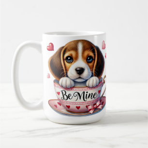 ADORABLE PUPPY DOG IN VALENTINE TEACUP COFFEE MUG